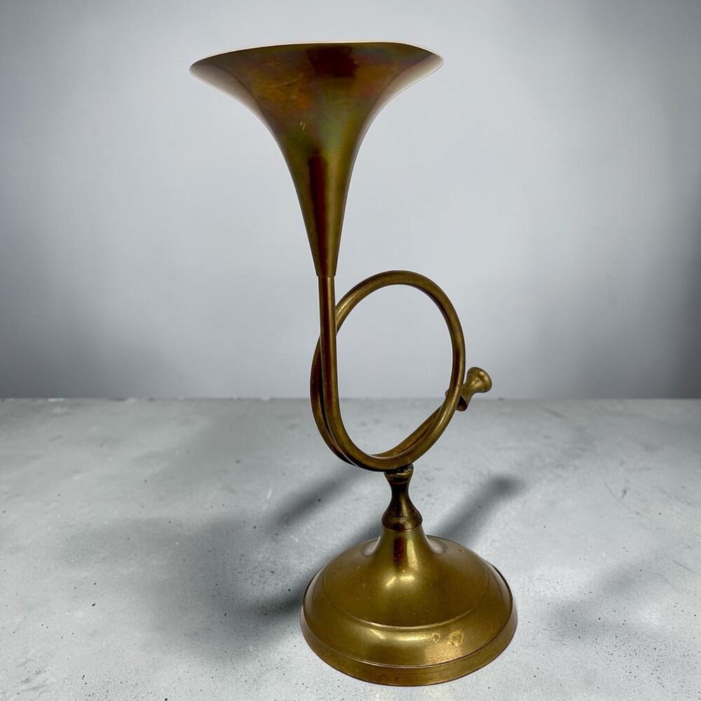 Vintage Brass Trumpet Candle Holder Hollywood Regency Decor 1970s